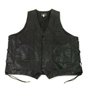 MOB Classic Series Black Leather Side Lace Motorcycle Vest Big Mens Size 4XL
